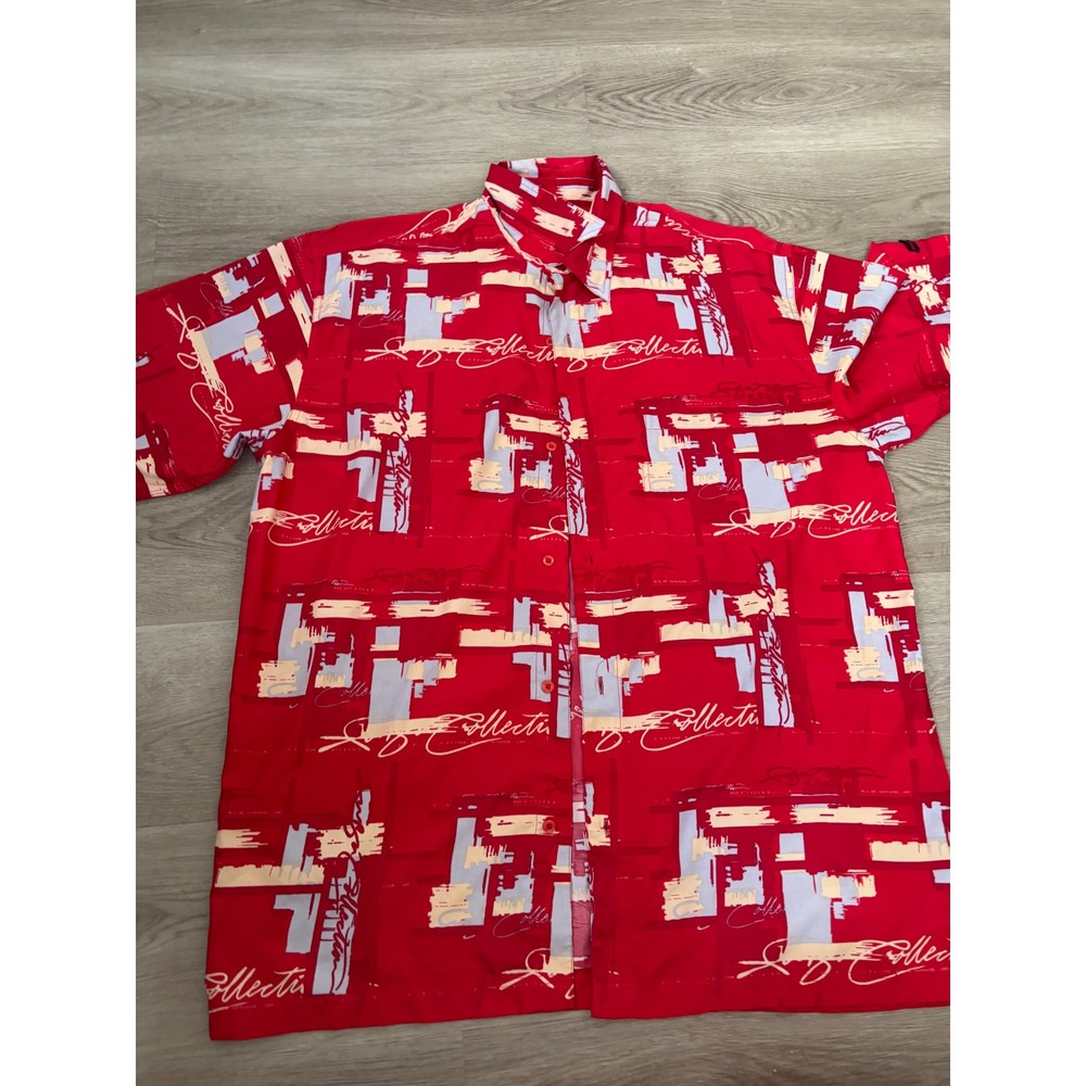 FUBU Collection Mens XL Red Abstract Graphic Print Short Sleeve Button Up Shirt